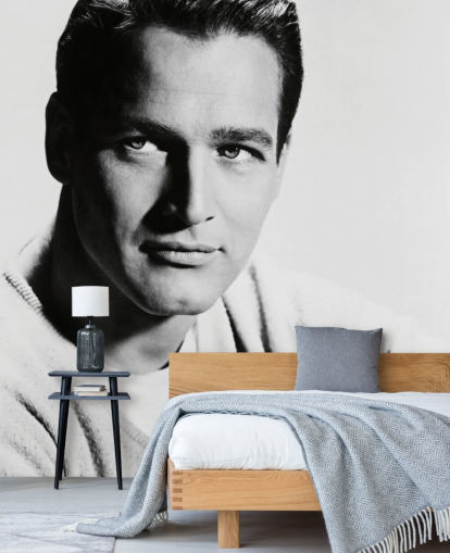 mural de papel pintado de actor en blanco y negro llamado Paul Newman para dormitorios, salas de estar y oficinas en casa