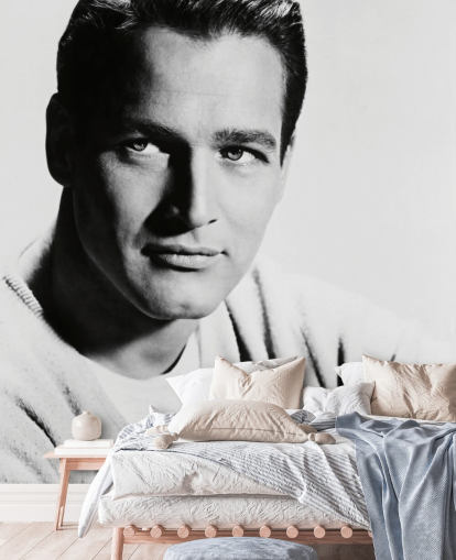 mural de papel pintado de actor en blanco y negro llamado Paul Newman para dormitorios, salas de estar y oficinas en casa