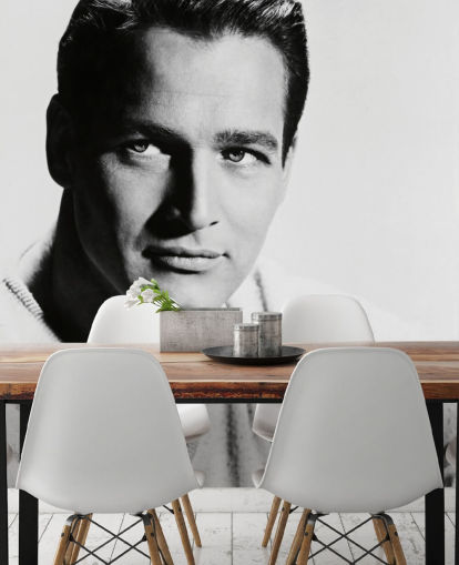 mural de papel pintado de actor en blanco y negro llamado Paul Newman para dormitorios, salas de estar y oficinas en casa