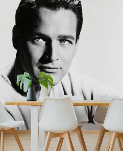 sort og hvid skuespiller tapetmaleri kaldet Paul Newman til soveværelser, stuer og hjemmekontorer sort og hvid skuespiller tapetmaleri kaldet Paul Newman til soveværelser, stuer og hjemmekontorer