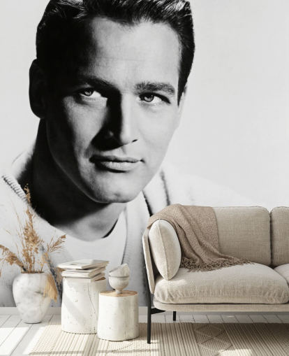 papier peint mural d'acteur en noir et blanc appelé Paul Newman pour les chambres, les salons et les bureaux à domicile