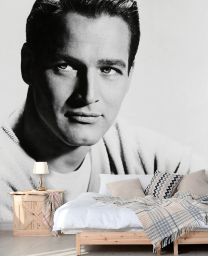 mural de papel pintado de actor en blanco y negro llamado Paul Newman para dormitorios, salas de estar y oficinas en casa