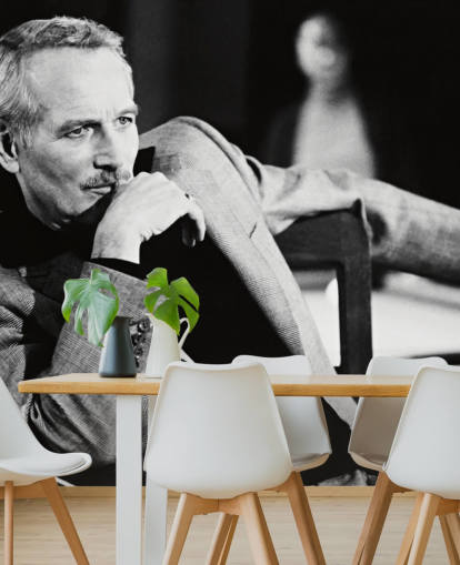 mural de papel pintado de Paul Newman en blanco y negro llamado Paul Newman (El color del dinero)