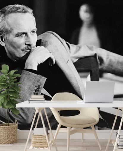 mural de papel pintado de Paul Newman en blanco y negro llamado Paul Newman (El color del dinero)