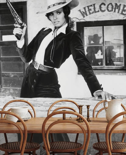colored raquel welsh wallpaper mural called Raquel Welsh (Bandolero)