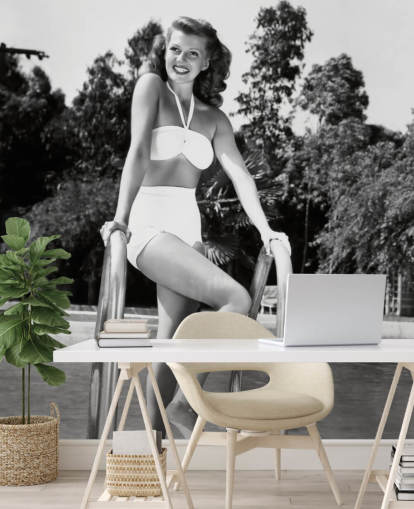 mustavalkoinen Hollywood-seinämaalaus nimeltä Rita Hayworth makuuhuoneisiin, elokuvateattereihin ja olohuoneisiin mustavalkoinen Hollywood-seinämaalaus nimeltä Rita Hayworth makuuhuoneisiin, elokuvateattereihin ja olohuoneisiin