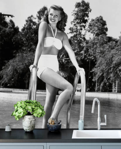sort/hvid hollywood vægmaleri kaldet Rita Hayworth til soveværelser, biografrum og stuer sort/hvid hollywood vægmaleri kaldet Rita Hayworth til soveværelser, biografrum og stuer