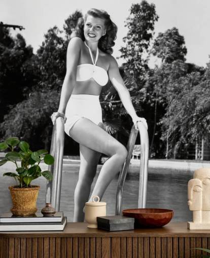 sort/hvid hollywood vægmaleri kaldet Rita Hayworth til soveværelser, biografrum og stuer sort/hvid hollywood vægmaleri kaldet Rita Hayworth til soveværelser, biografrum og stuer