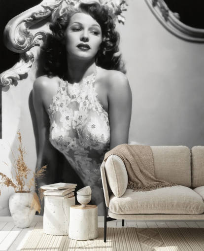 black and white rita hayworth wallpaper mural called Rita Hayworth (You Were Never Lovelier)