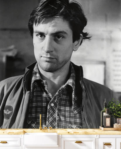 mural de papel de parede de taxista preto e branco chamado Robert De Niro (Taxi Driver)