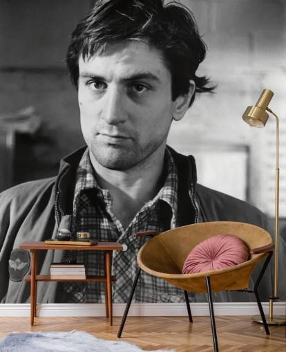 svart-hvitt drosjesjåfør tapet veggmaleri kalt Robert De Niro (Taxi Driver)