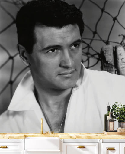 sort og hvid rock Hudson tapet vægmaleri kaldet Rock Hudson sort og hvid rock Hudson tapet vægmaleri kaldet Rock Hudson