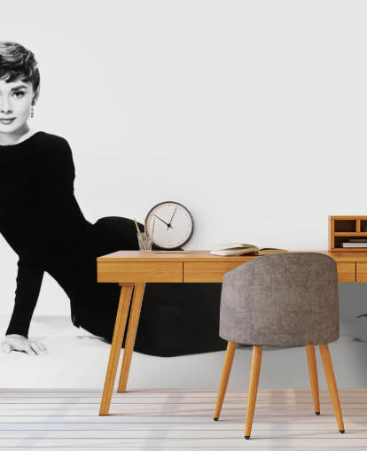 svart og hvitt audrey hepburn veggmaleri kalt Audrey Hepburn (Sabrina)