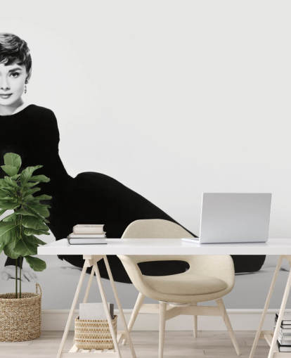 mural de pared blanco y negro de Audrey Hepburn llamado Audrey Hepburn (Sabrina)