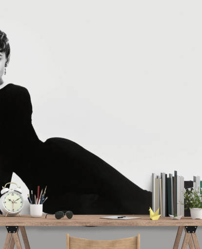mural de pared blanco y negro de Audrey Hepburn llamado Audrey Hepburn (Sabrina)