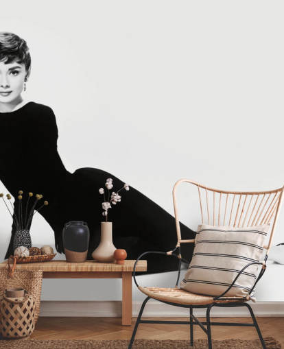 sort/hvid audrey hepburn vægmaleri kaldet Audrey Hepburn (Sabrina)
