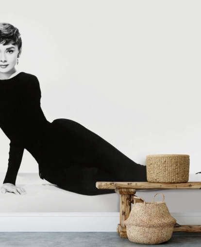 schwarz-weißes Audrey Hepburn-Wandbild namens Audrey Hepburn (Sabrina)