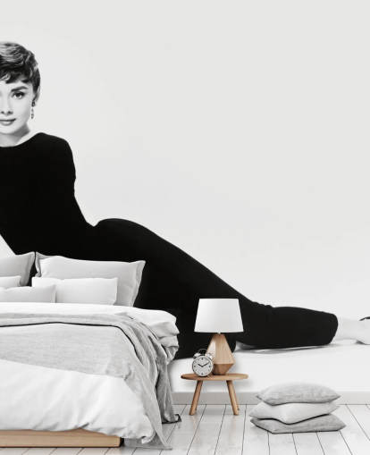 mural de parede preto e branco de audrey hepburn chamado Audrey Hepburn (Sabrina)