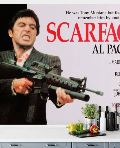 colored scarface movie poster wall mural for bedrooms, living rooms and cinema rooms