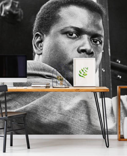 mural de papel de parede de filme em preto e branco chamado Sidney Poitier (No calor da noite)