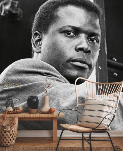 svartvit film tapeter väggmålning som heter Sidney Poitier (I nattens hetta)