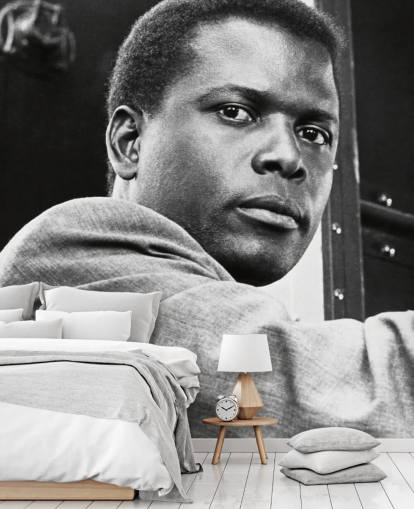 zwart-wit filmbehang met de naam Sidney Poitier (In the Heat of the Night)