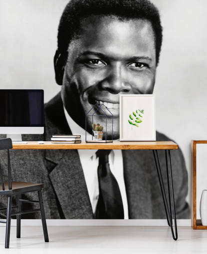 sort/hvid film tapet vægmaleri kaldet Sidney Poitier til soveværelser, hjemmekontorer og virksomheder