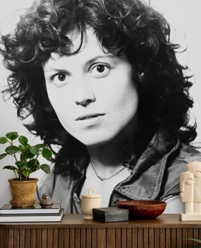 black and white movie wallpaper mural called Sigourney Weaver II (Alien) for bedrooms and home offices