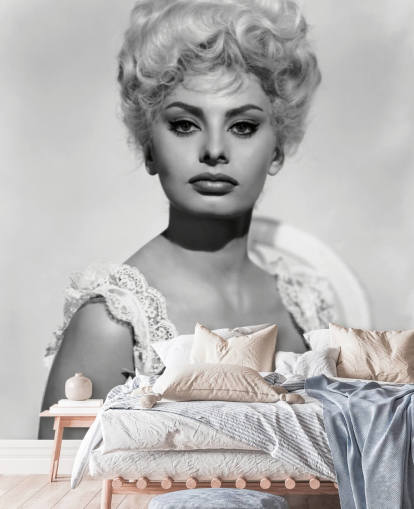 black and white sophia loren wallpaper called Sophia Loren (Heller in Pink Tights) for bedrooms and living rooms