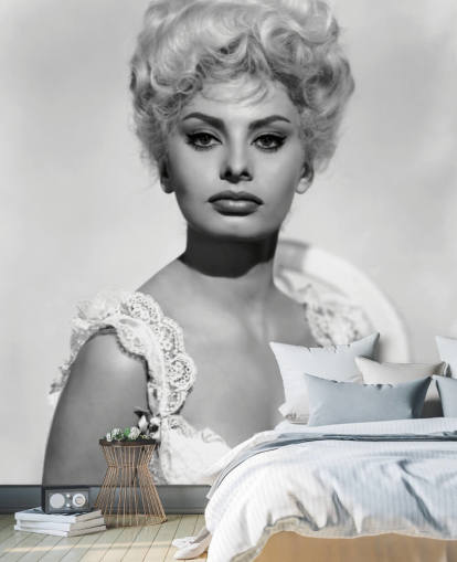 schwarz-weiße Sophia Lorentapete namens Sophia Loren (Heller in Pink Tights) für Schlafzimmer und Wohnzimmer schwarz-weiße Sophia Lorentapete namens Sophia Loren (Heller in Pink Tights) für Schlafzimmer und Wohnzimmer