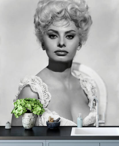 zwart-wit sophia loren behang genaamd Sophia Loren (Heller in Pink Tights) voor slaapkamers en woonkamers zwart-wit sophia loren behang genaamd Sophia Loren (Heller in Pink Tights) voor slaapkamers en woonkamers
