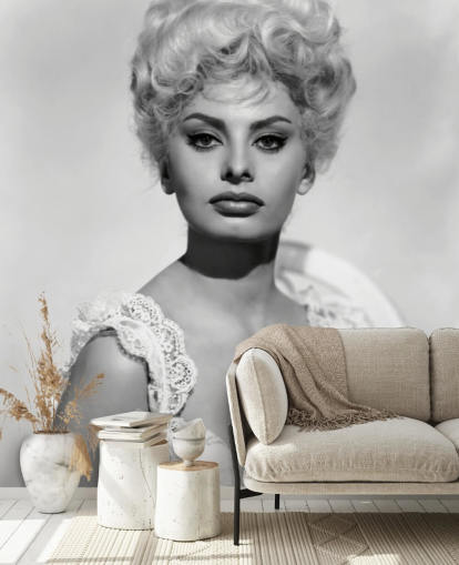 black and white sophia loren wallpaper called Sophia Loren (Heller in Pink Tights) for bedrooms and living rooms