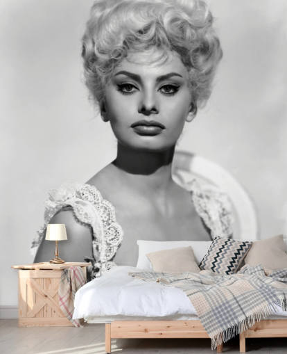 zwart-wit sophia loren behang genaamd Sophia Loren (Heller in Pink Tights) voor slaapkamers en woonkamers