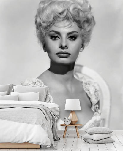 sort og hvid Sophia Loren tapet kaldet Sophia Loren (Heller i Pink Tights) til soveværelser og stuer