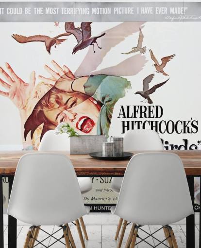 colored movie poster wallpaper mural called The Birds for bedrooms, living rooms and home offices