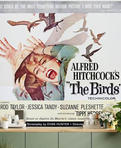 färgad filmaffisch tapet väggmålning kallad The Birds för sovrum, vardagsrum och hemmakontor