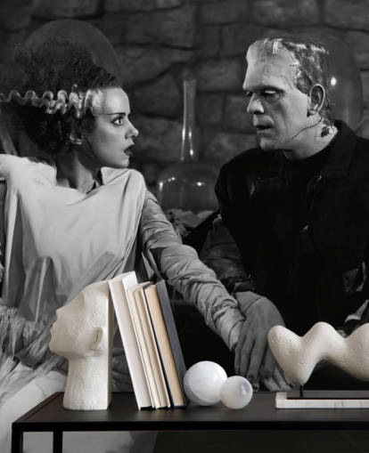 black and white classic movie wallpaper mural called Boris Karloff & Elsa Lanchester (Bride of Frankenstein) for bedrooms and living rooms