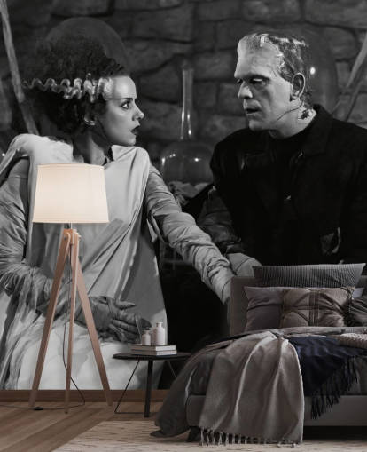 mural de papel pintado de películas clásicas en blanco y negro llamado Boris Karloff y Elsa Lanchester (La novia de Frankenstein) para dormitorios y salas de estar mural de papel pintado de películas clásicas en blanco y negro llamado Boris Karloff y Elsa Lanchester (La novia de Frankenstein) para dormitorios y salas de estar
