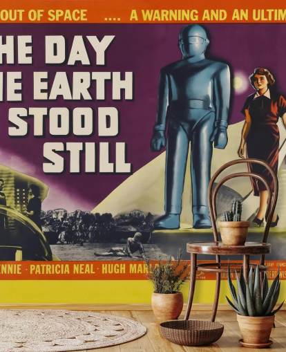 filmplakat vægmaleri kaldet The Day the Earth Stood Still til soveværelser, stuer og hjemmekontorer