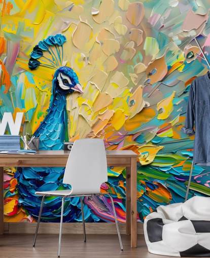 colourful painted peacock wallpaper called Oil Painting Peacock for bedrooms and living rooms colourful painted peacock wallpaper called Oil Painting Peacock for bedrooms and living rooms