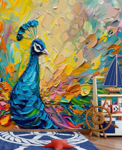 papel de parede colorido de pavão pintado chamado Oil Painting Peacock para quartos e salas de estar papel de parede colorido de pavão pintado chamado Oil Painting Peacock para quartos e salas de estar