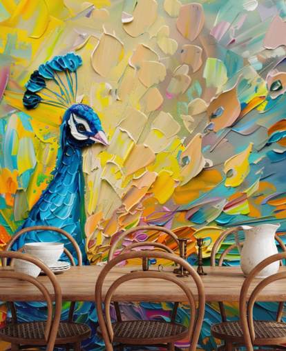 papel pintado de pavo real pintado de colores llamado Oil Painting Peacock para dormitorios y salas de estar papel pintado de pavo real pintado de colores llamado Oil Painting Peacock para dormitorios y salas de estar