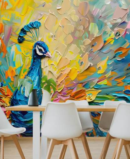 papier peint coloré en forme de paon appelé Oil Painting Peacock pour les chambres et les salons papier peint coloré en forme de paon appelé Oil Painting Peacock pour les chambres et les salons