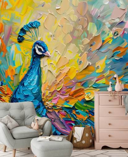 carta da parati colorata dipinta a pavone chiamata Oil Painting Peacock per camere da letto e salotti carta da parati colorata dipinta a pavone chiamata Oil Painting Peacock per camere da letto e salotti