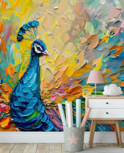 colourful painted peacock wallpaper called Oil Painting Peacock for bedrooms and living rooms colourful painted peacock wallpaper called Oil Painting Peacock for bedrooms and living rooms