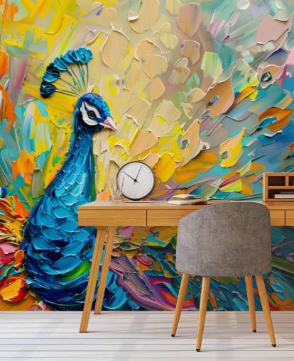 papel de parede colorido de pavão pintado chamado Oil Painting Peacock para quartos e salas de estar papel de parede colorido de pavão pintado chamado Oil Painting Peacock para quartos e salas de estar