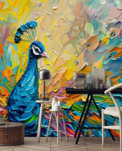 papier peint coloré en forme de paon appelé Oil Painting Peacock pour les chambres et les salons papier peint coloré en forme de paon appelé Oil Painting Peacock pour les chambres et les salons