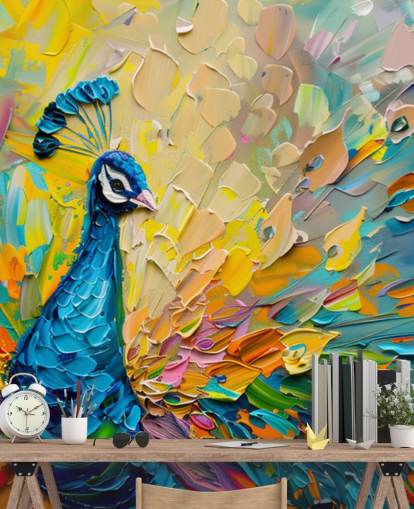 papel pintado de pavo real pintado de colores llamado Oil Painting Peacock para dormitorios y salas de estar papel pintado de pavo real pintado de colores llamado Oil Painting Peacock para dormitorios y salas de estar