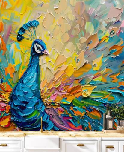 colourful painted peacock wallpaper called Oil Painting Peacock for bedrooms and living rooms colourful painted peacock wallpaper called Oil Painting Peacock for bedrooms and living rooms