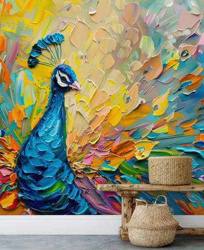 papel de parede colorido de pavão pintado chamado Oil Painting Peacock para quartos e salas de estar papel de parede colorido de pavão pintado chamado Oil Painting Peacock para quartos e salas de estar